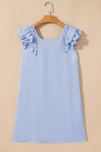 Textured Flutter Sleeve Square Neck Bow Back Dress