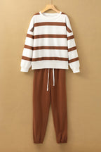 Stripe Drop Shoulder Top and Jogger Pants Set