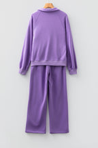Solid Collared Top and Central Seam Pants Set