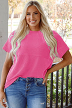 Solid Corded Knit Mock Neck T-Shirt