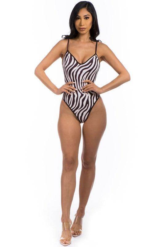 One-Piece Zebra Print Bathing Suit - VacationGrabs