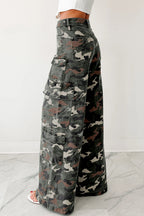 Camo Denim Cargo Wide Leg Pants