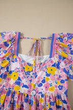 Floral Flutter Sleeve Square Neck Mini Dress