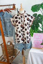 Leopard Ruffle Sleeve Button Up Blouse