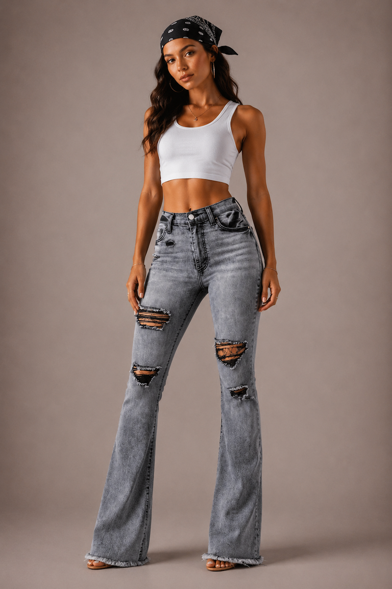 Storm Bell Bottom Jean In Charcoal Grey