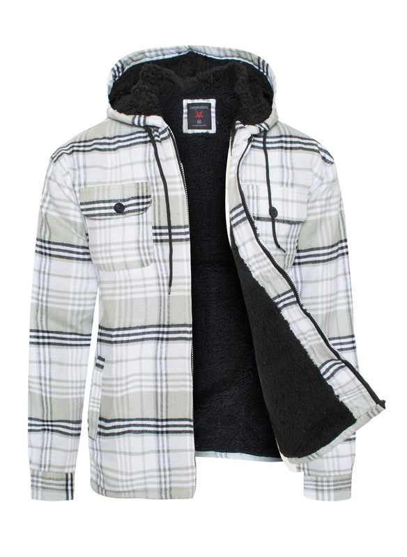 Men's JacketsMen's Flannel Sherpa Lined Jacket with Hood - VacationGrabs