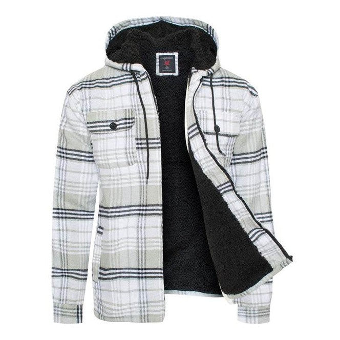 Men's Flannel Sherpa Lined Jacket with Hood - VacationGrabs