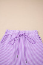 Stripe Dolman Sleeve Polo Shirt & Drawstring Shorts Set