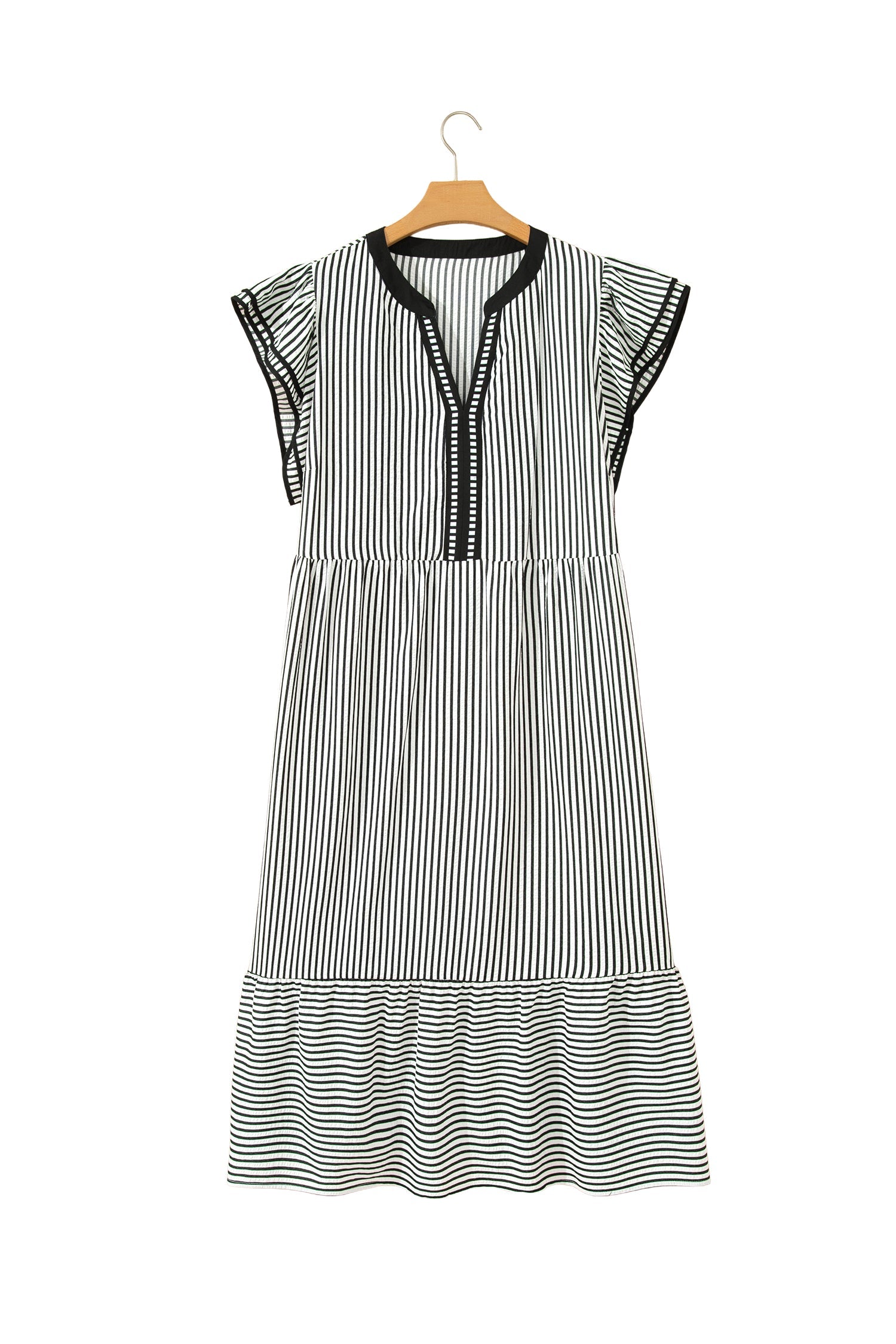 Plus Size Stripe Flutter Sleeve V-Neck Maxi Dress