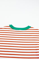 Women's Shirts - T-ShirtsOrange Stripe Oversized Contrast Trim Exposed Seam High Low - VacationGrabs