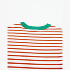 Orange Stripe Oversized Contrast Trim Exposed Seam High Low T Shirt - VacationGrabs