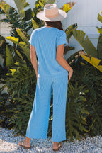 Solid Corded T-Shirt and Pants Set