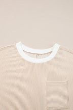 Colorblock Corded Knit Chest Pocket T-Shirt Dress