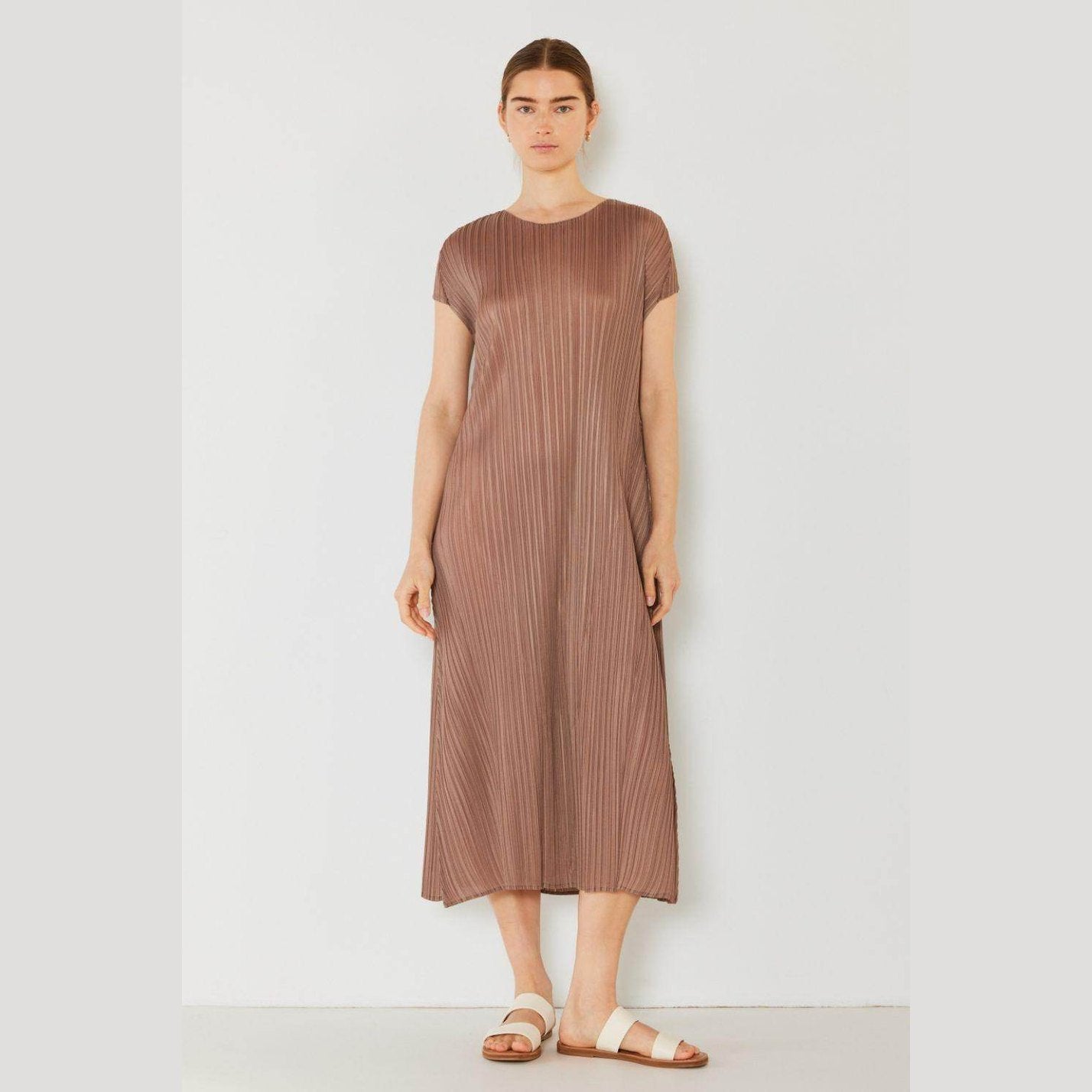 Pleated Cap Sleeve A-Line Dress - VacationGrabs