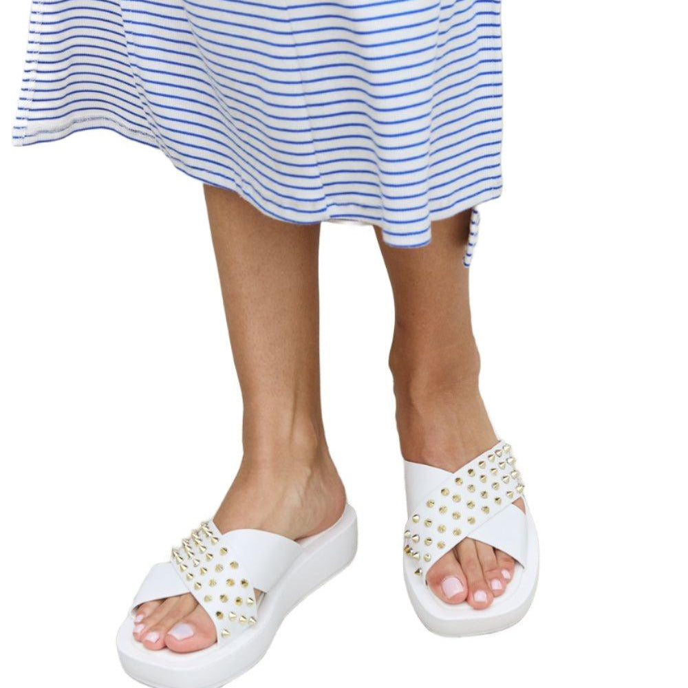 Women's Shoes Forever Link Studded Cross Strap Sandals in White