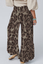 Abstract Leopard Ruffle Tiered Wide Leg Pants