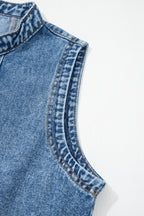Western Denim Belted Button Down Sleeveless Dress