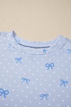 Polka Dot Heart Bow Top & Elastic Short Set