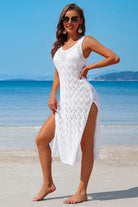 Side Split Crochet Coverup Long Beach Dress - VacationGrabs