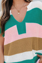 Stripe Colorblock V-Neck Sweater T-Shirt