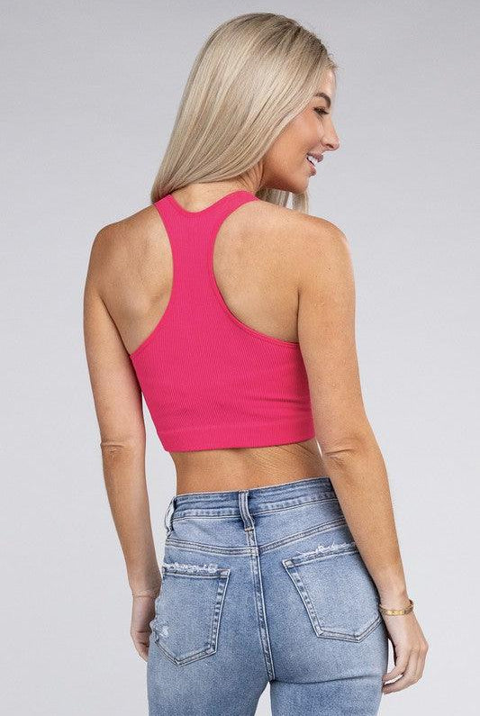 Women's Shirts Ribbed Cropped Racerback Tank Top