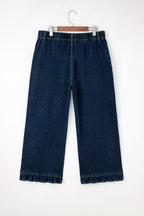 Plus Size Denim Elastic Waist Ruffle Wide Leg Pants
