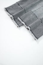 Denim Raw Hem Drawstring Wide Leg Pants