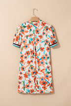 Floral Contrast Trim Split Neck Mini Dress