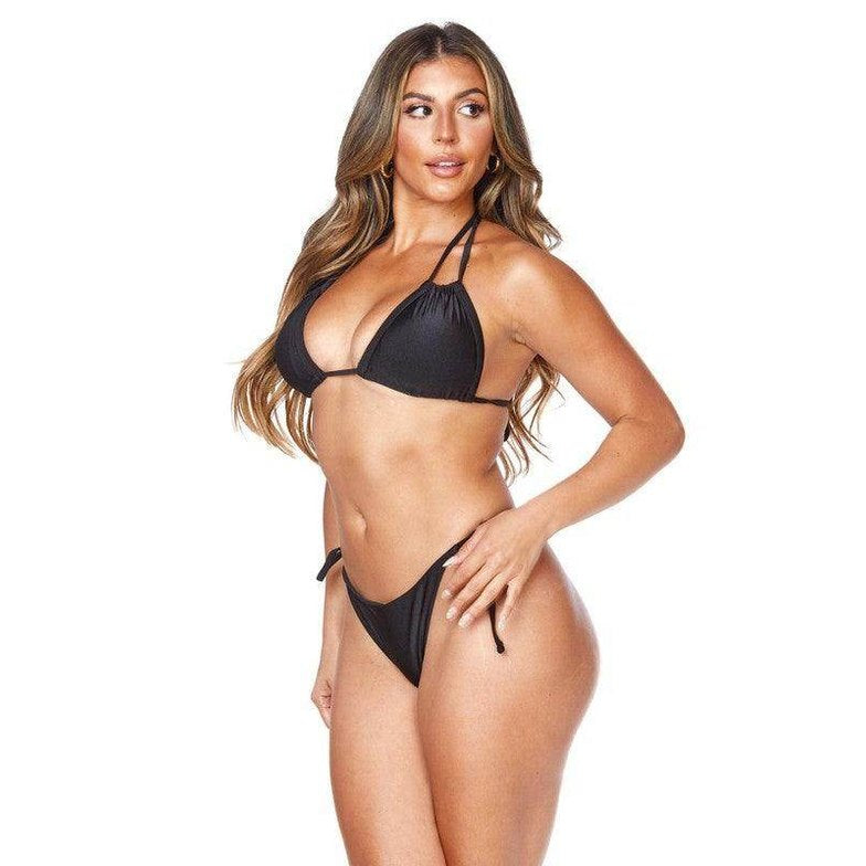 Swimwear - Two Piece Double Straps Halter Neckline Bikini - VacationGrabs