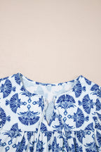 Geometric Tassel Tie V-Neck Short Sleeve Blouse