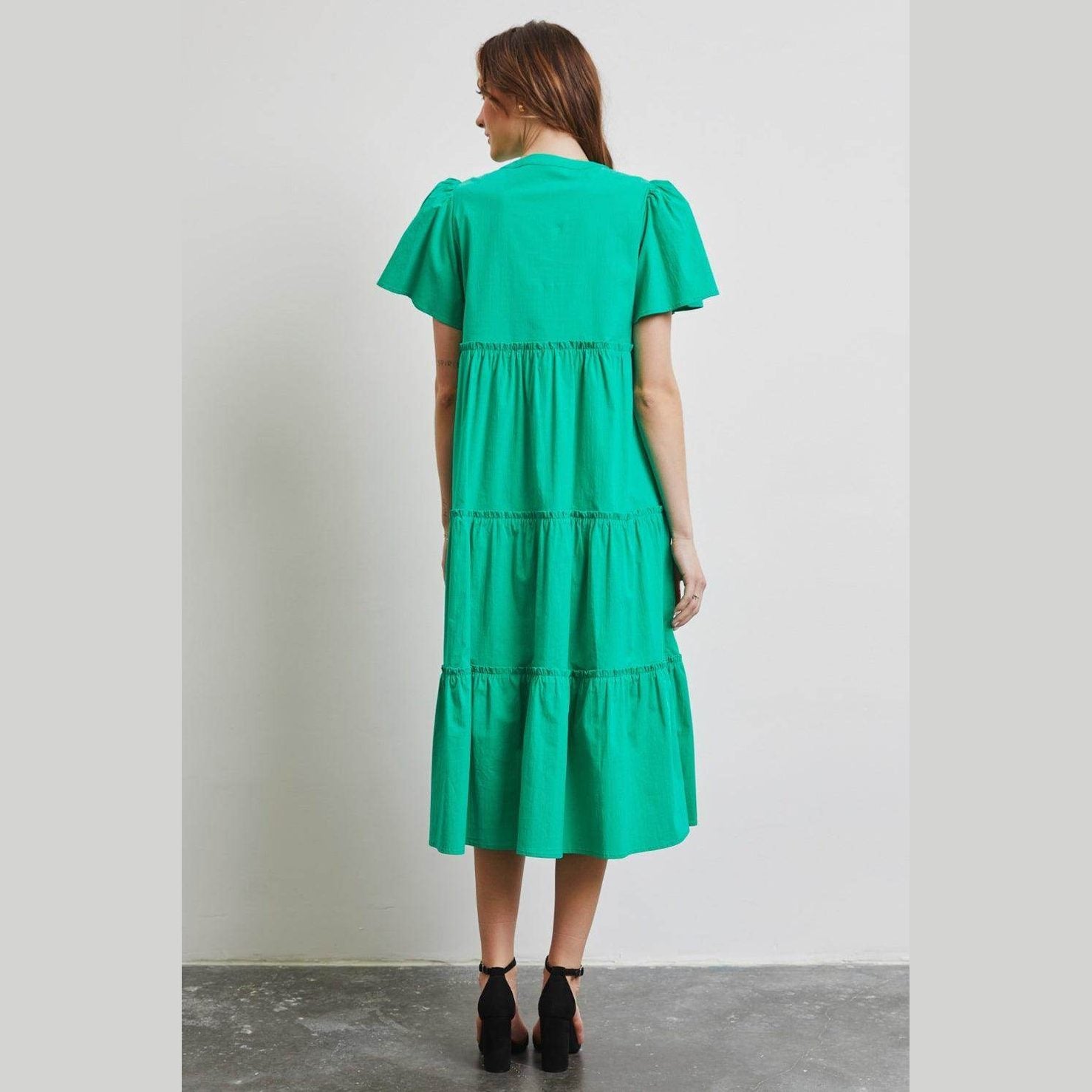 HEYSON Full Size Cotton Poplin Ruffled Tiered Midi Dress - VacationGrabs