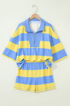 Stripe Half Zip Tee & Elastic Shorts Set