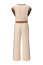 Colorblock Short Sleeve Top & Wide Leg Pants Set