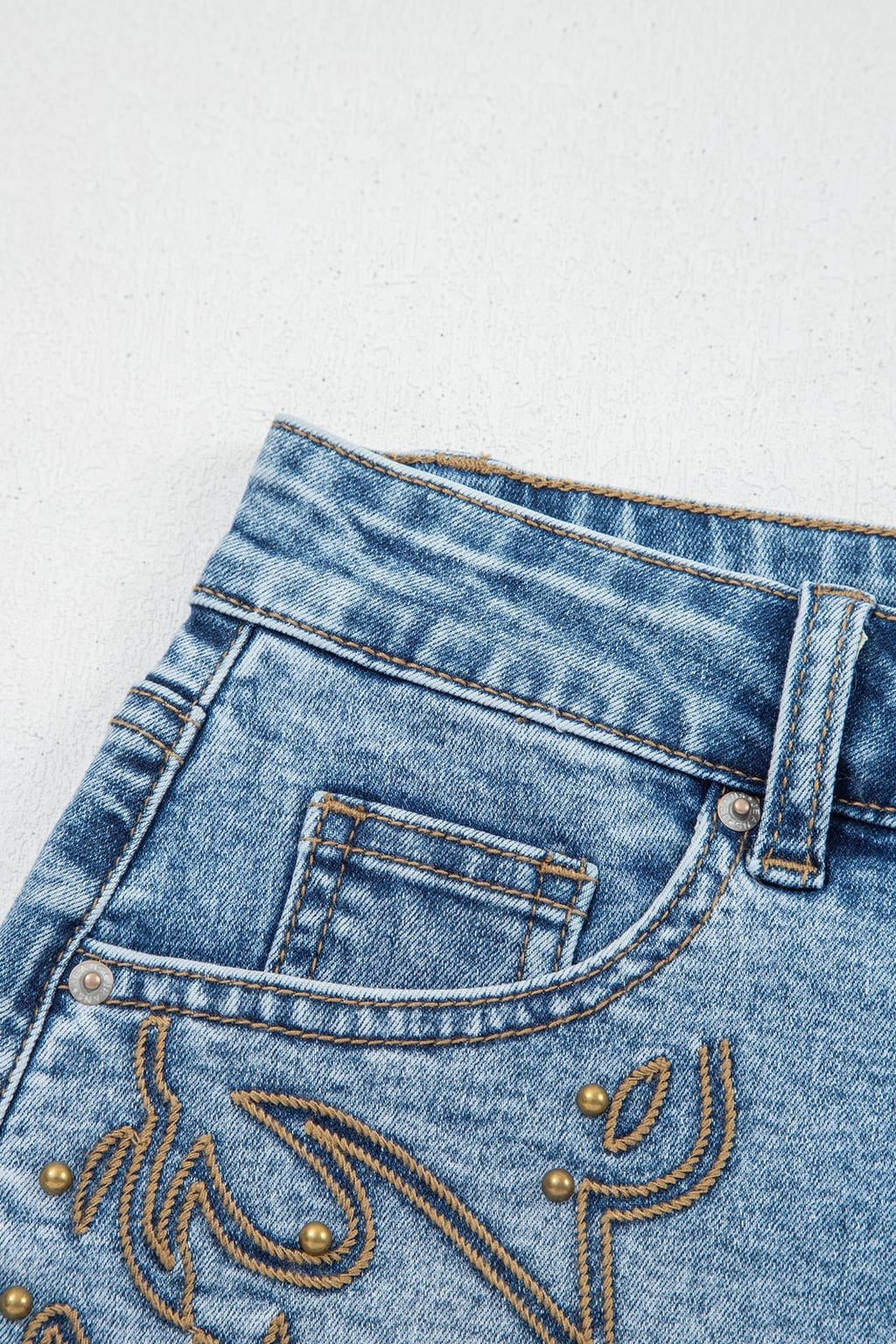 Western Embroidered Studded Denim Shorts