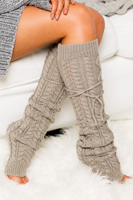 Women's Accessories - Leg Warmers Cable Knit Long Tie Leg Warmer