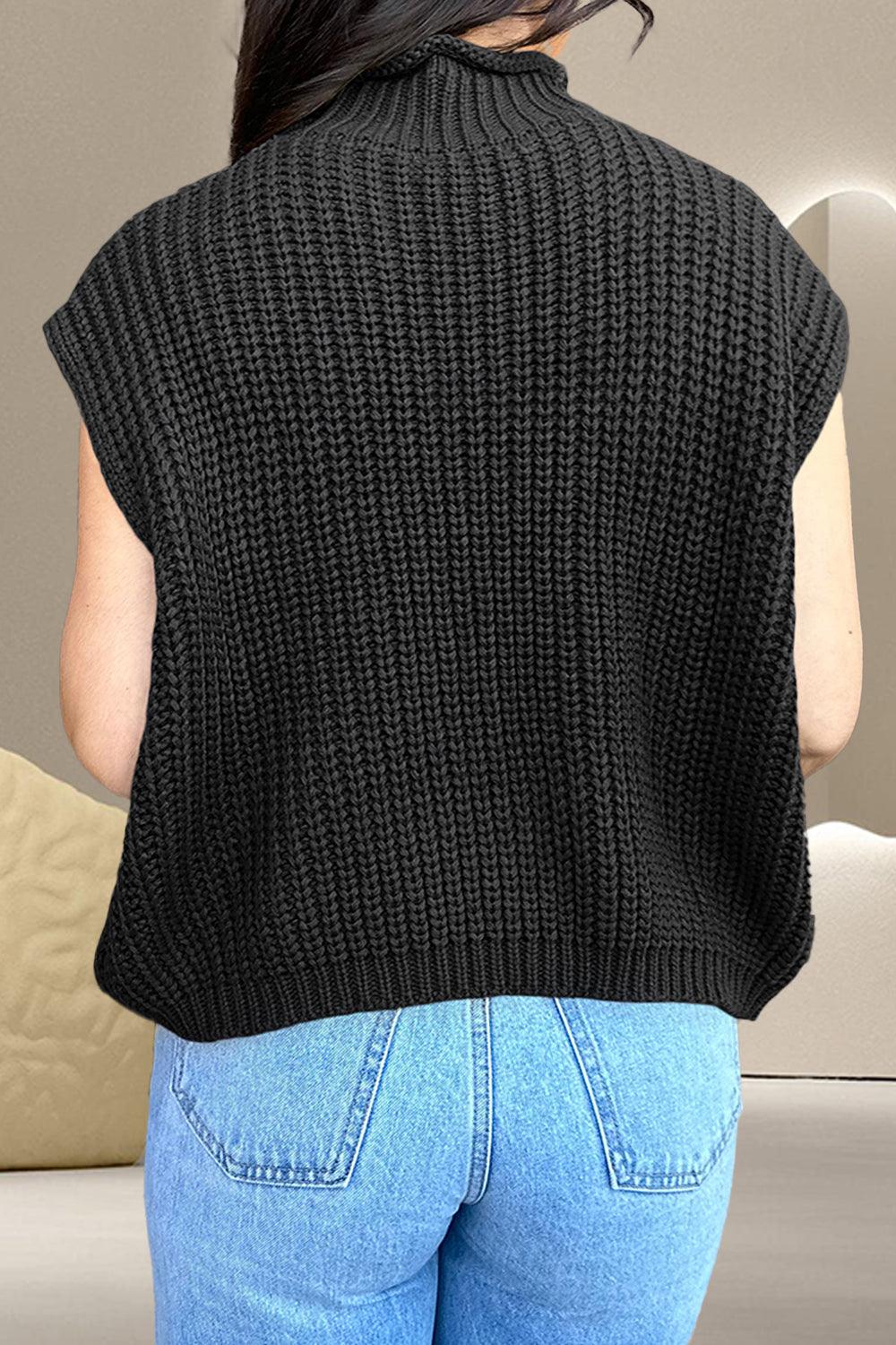 Women's Sweaters Cable-Knit Mock Neck Cap Sleeve Sweater