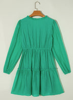 Solid Frilly V-Neck Puff Sleeve Mini Dress