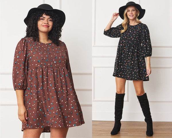 Abstract Polka Dot Bishop Sleeve Mini Dress - VacationGrabs