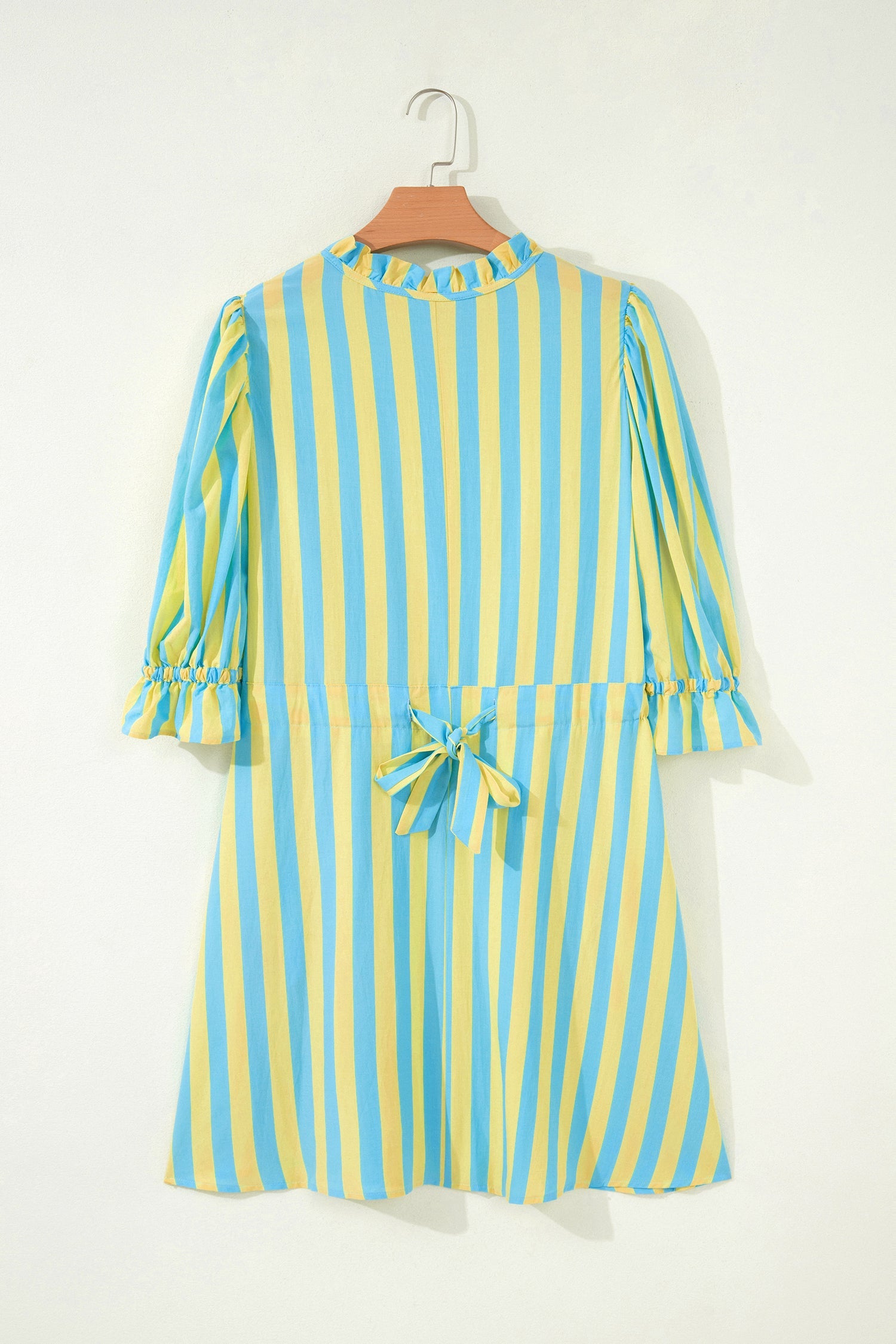 Stripe Half-Button Puff Sleeve Mini Dress