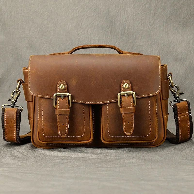 Camera leather bag in brown, perfect for photography enthusiasts