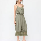 Olive green cami with lace, casual summer outfit for women