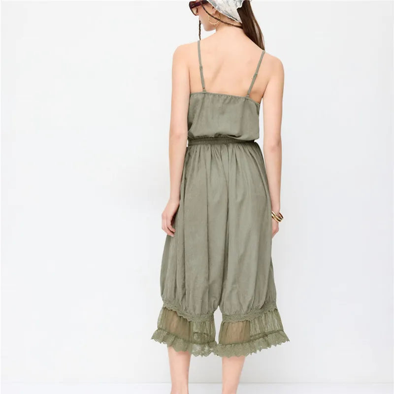 Women's olive green cami with lace for casual summer outings