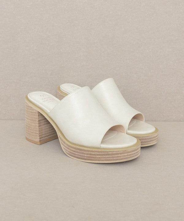 Oasis Society Camille slide shoes in white leather with a chunky heel for stylish comfort