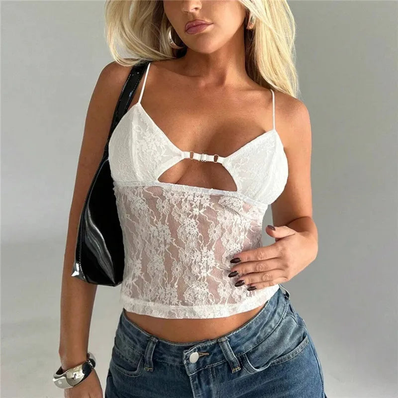 Women's white camisole lace top for casual summer outings