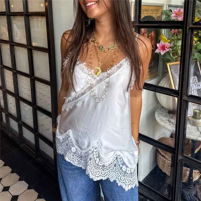 Women's white camisole lace top, perfect for casual outings