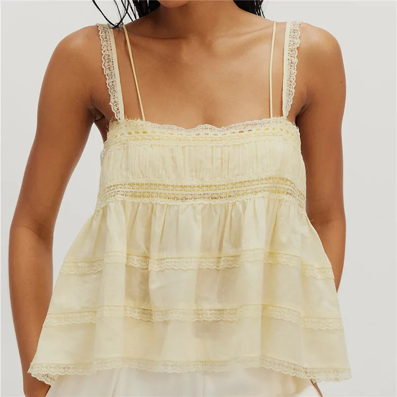 Women's yellow camisole lace top for casual summer outings