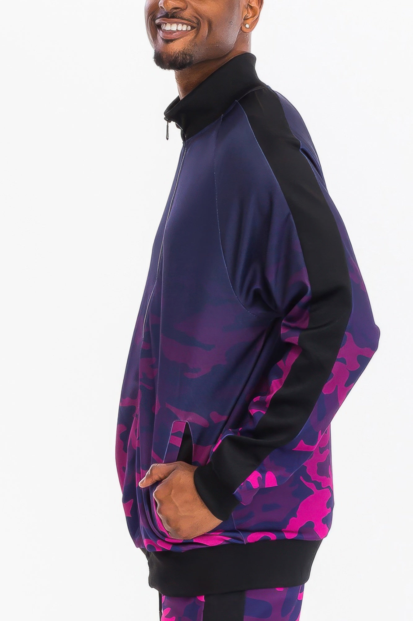 Men's camo jacket in purple and black, ideal for casual outings