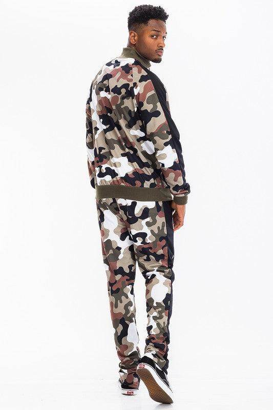 WEIV men's camo track pants with stripe in stylish camo pattern for casual wear
