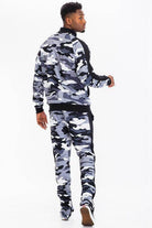 Men's WEIV camo track pants with stripe and matching jacket for stylish athletic wear
