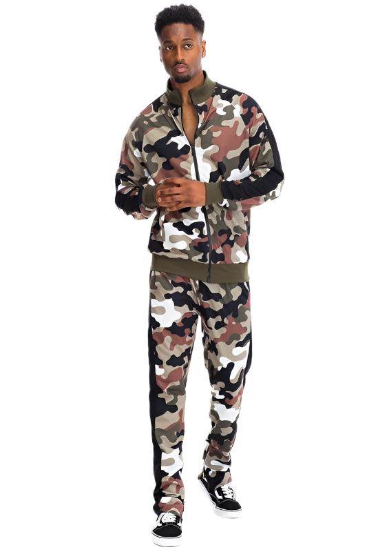 Stylish men's camo track pants with stripe, perfect for casual wear and active lifestyles
